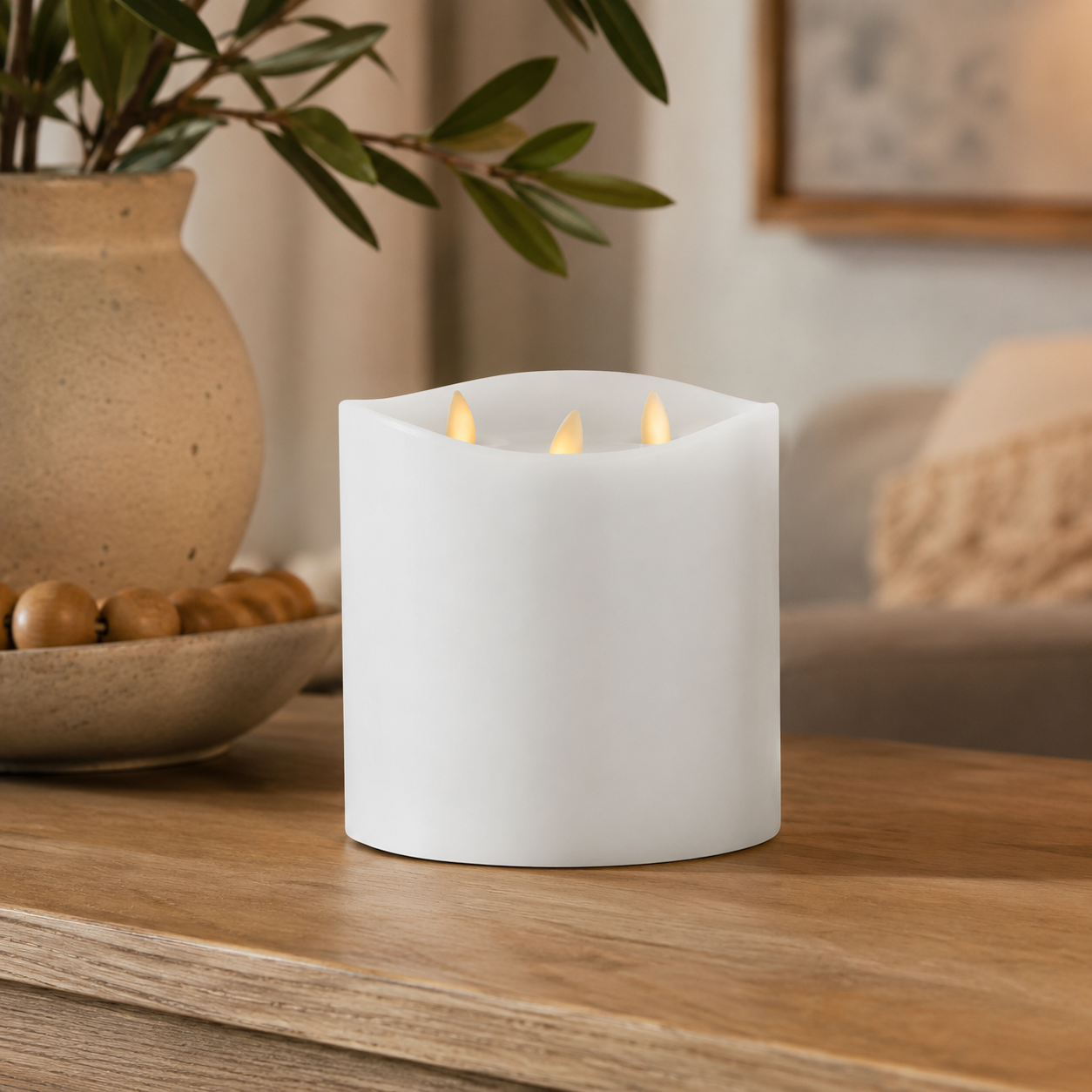 6" Luminara 3-Flame Indoor Pillar Candle