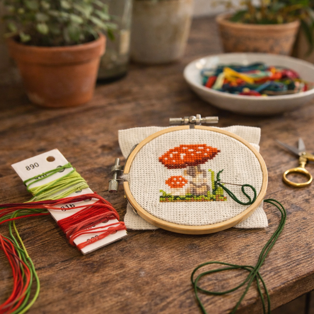 CROSSSTITCH EMBROIDERY KIT-MUSHROOM