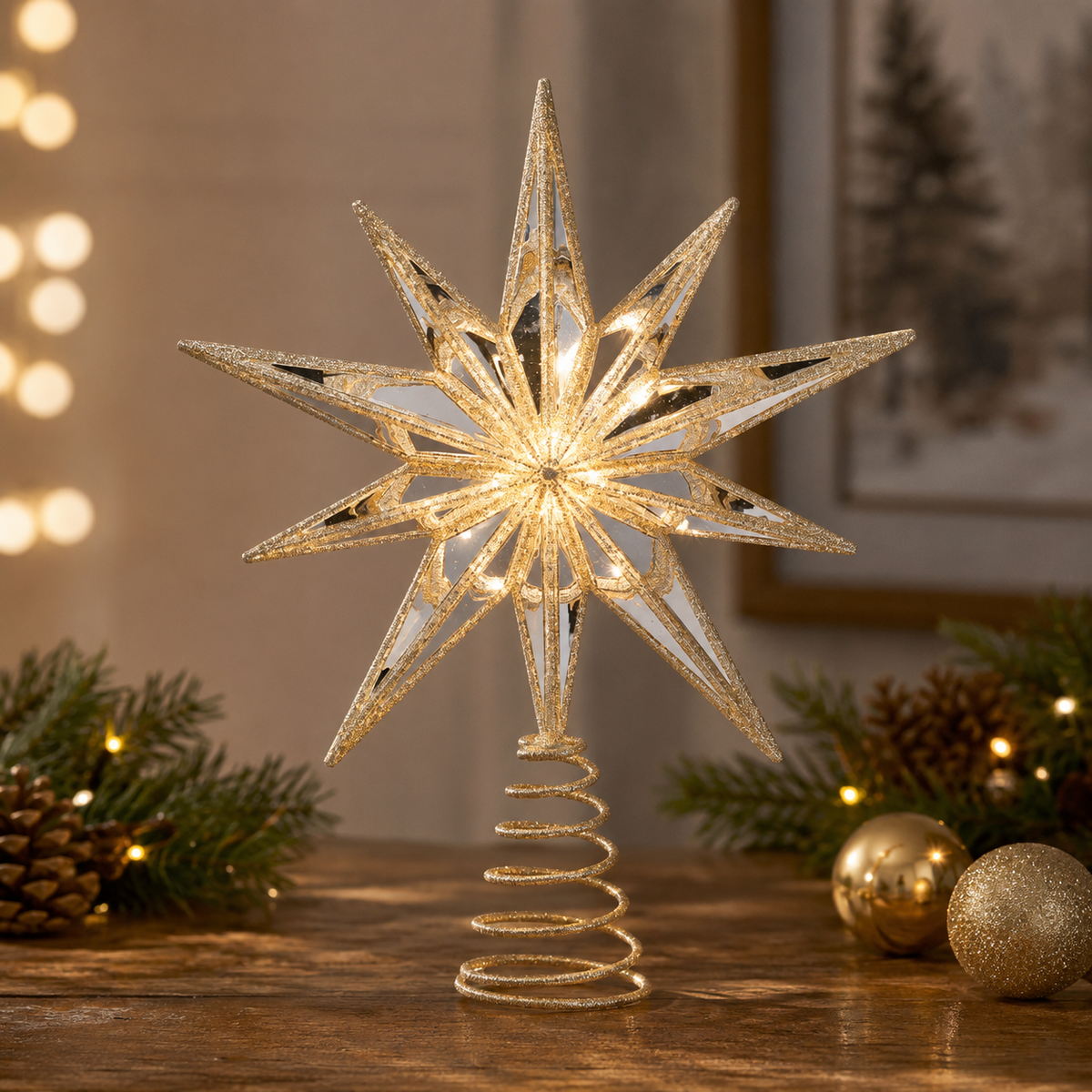 Mirrored Champagne Star Christmas Tree Topper