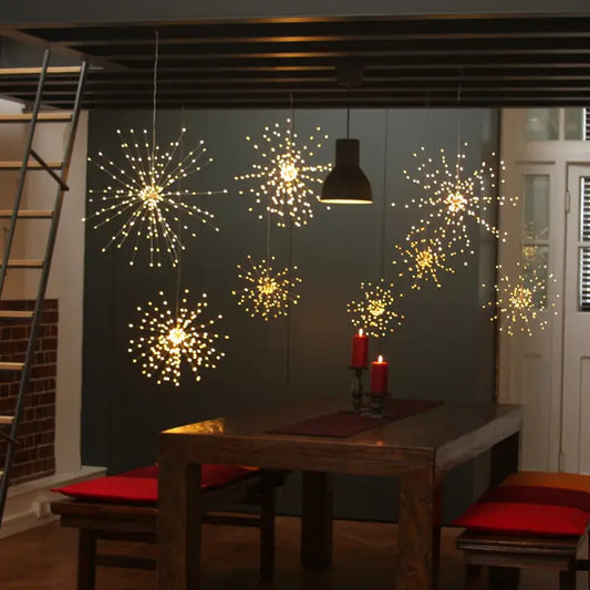 Copper Hanging Starburst Light - 12" Battery
