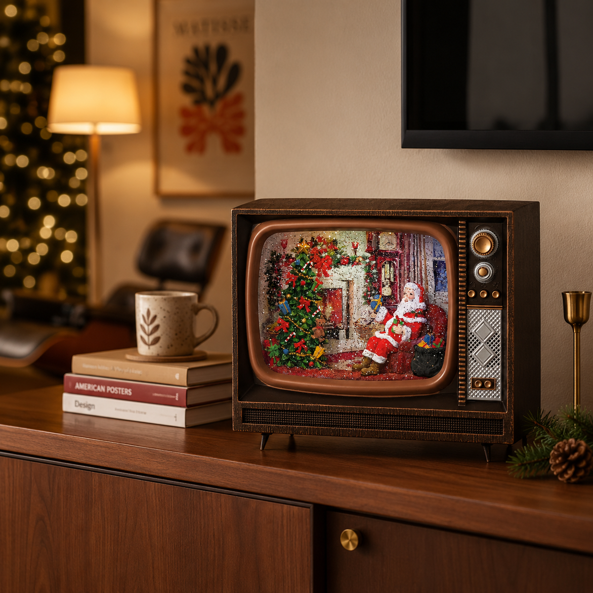 Confetti Lites Lighted Musical Santa's Fireside Christmas Vintage TV