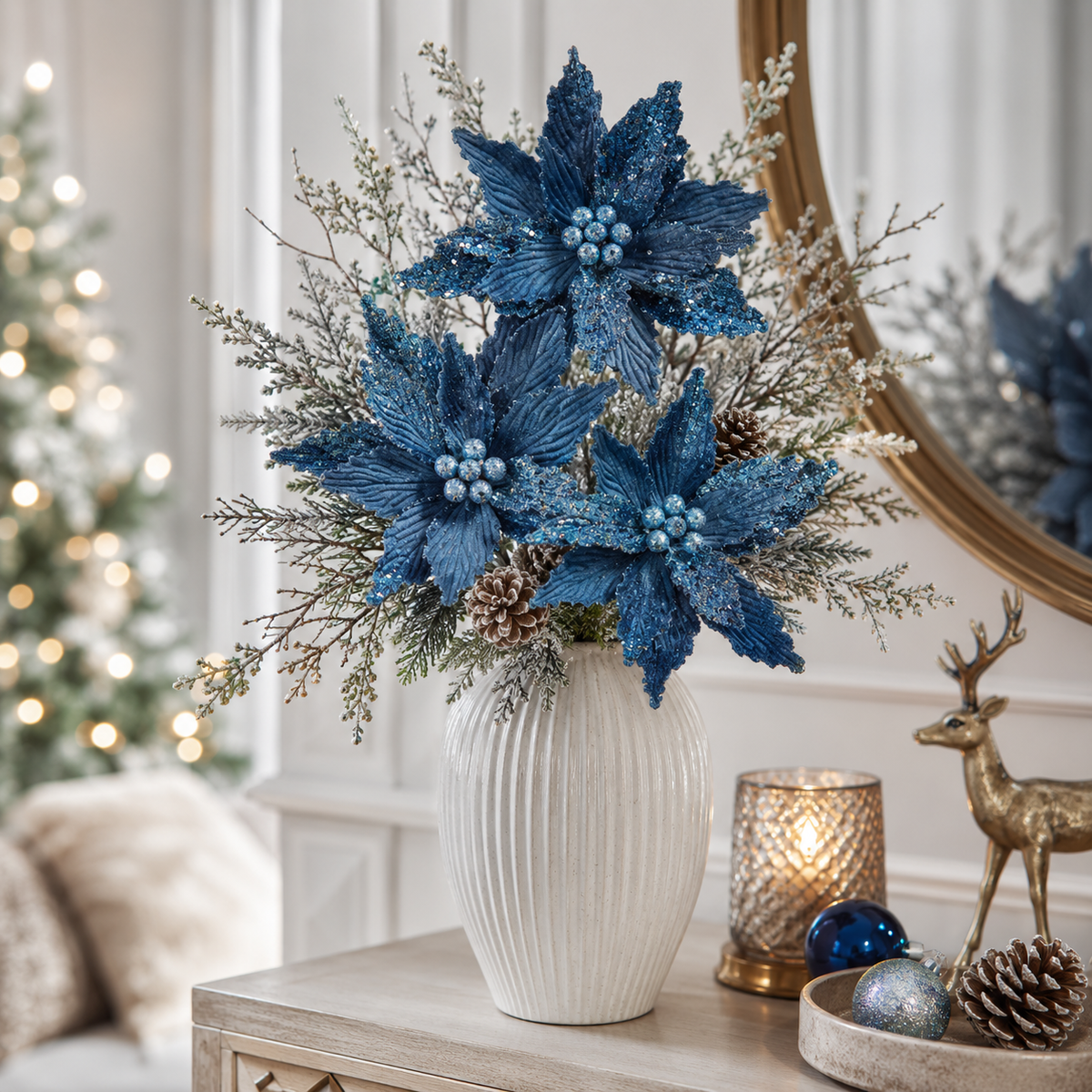Blue 2-Tone Glitter Poinsettia