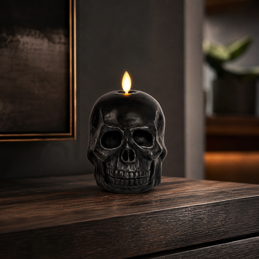 4.25" Black Skull Luminara Candle with LED Flame