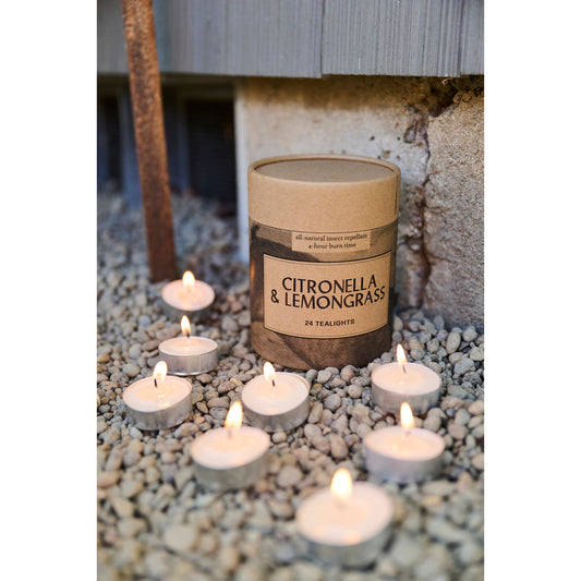 Citronella & Lemongrass Scented Tealights in Box, Natural, Set of 24
