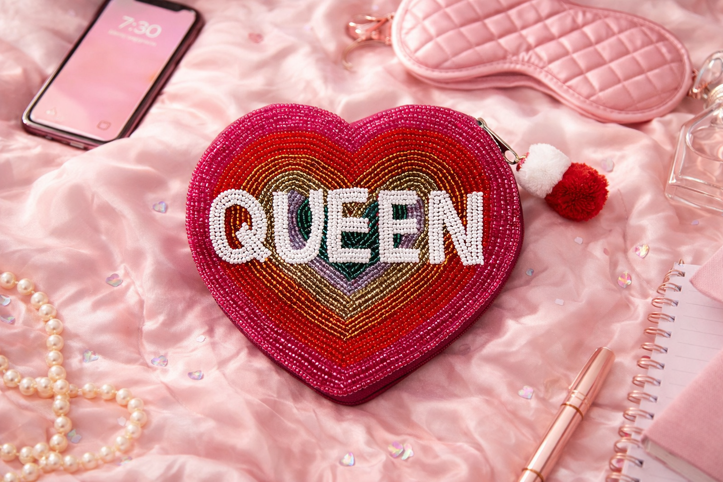 Rainbow Heart Queen Beaded Coin Pouch