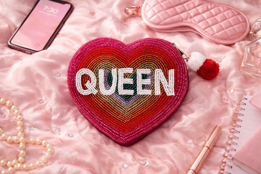 Rainbow Heart Queen Beaded Coin Pouch