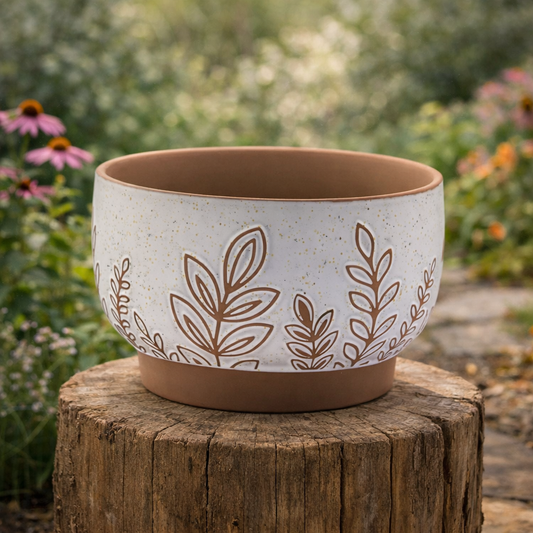 White/Brown Fern Bowl Planter