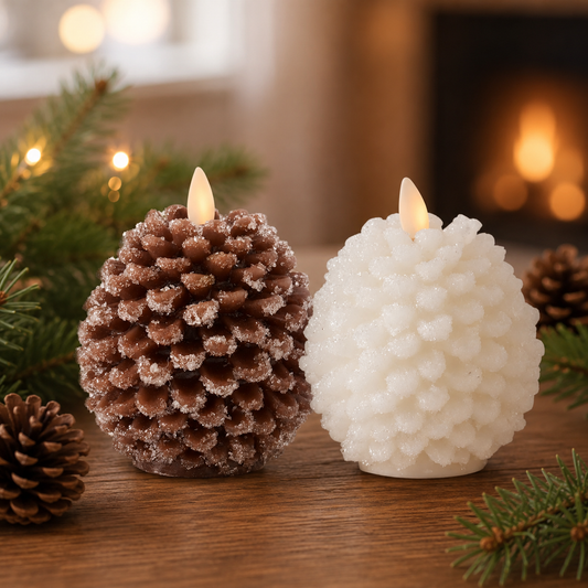 Snowy Pinecone Indoor Luminara Flameless Candle