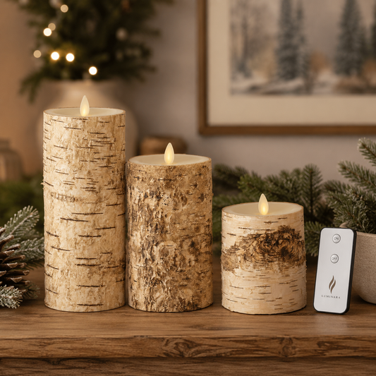 Birch Bark Wax Indoor Pillar Luminara Candles