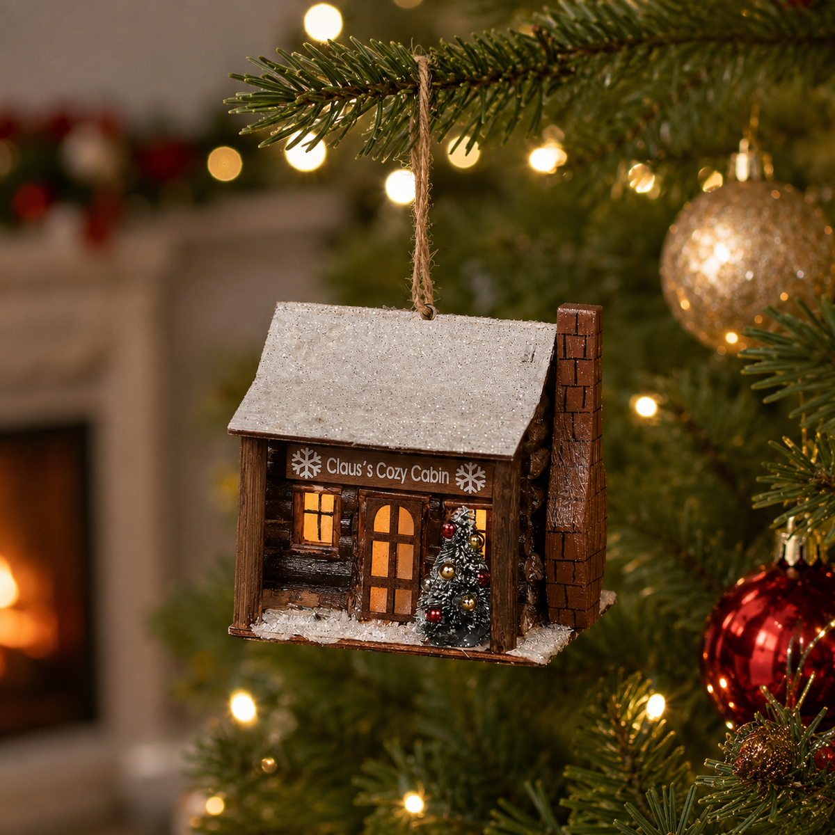 Claus's Cozy Cabin Lighted Ornament