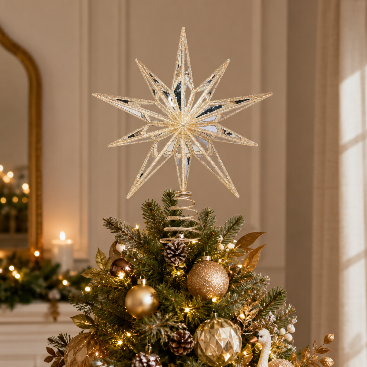 Mirrored Champagne Star Christmas Tree Topper