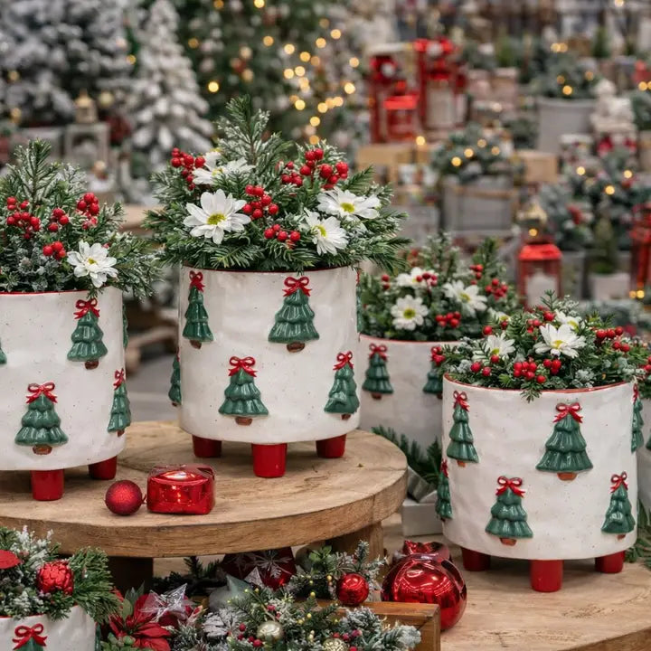 Embossed Bow Tree Footed Planter