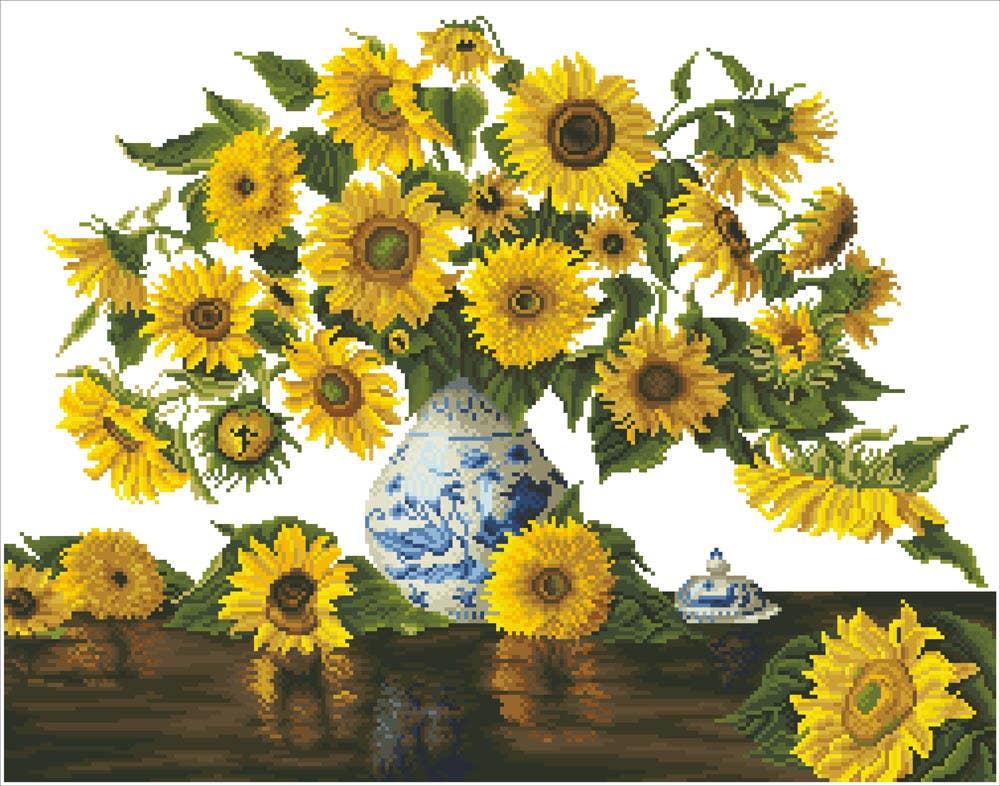 Sunflowers in a China Vase Diamond Art