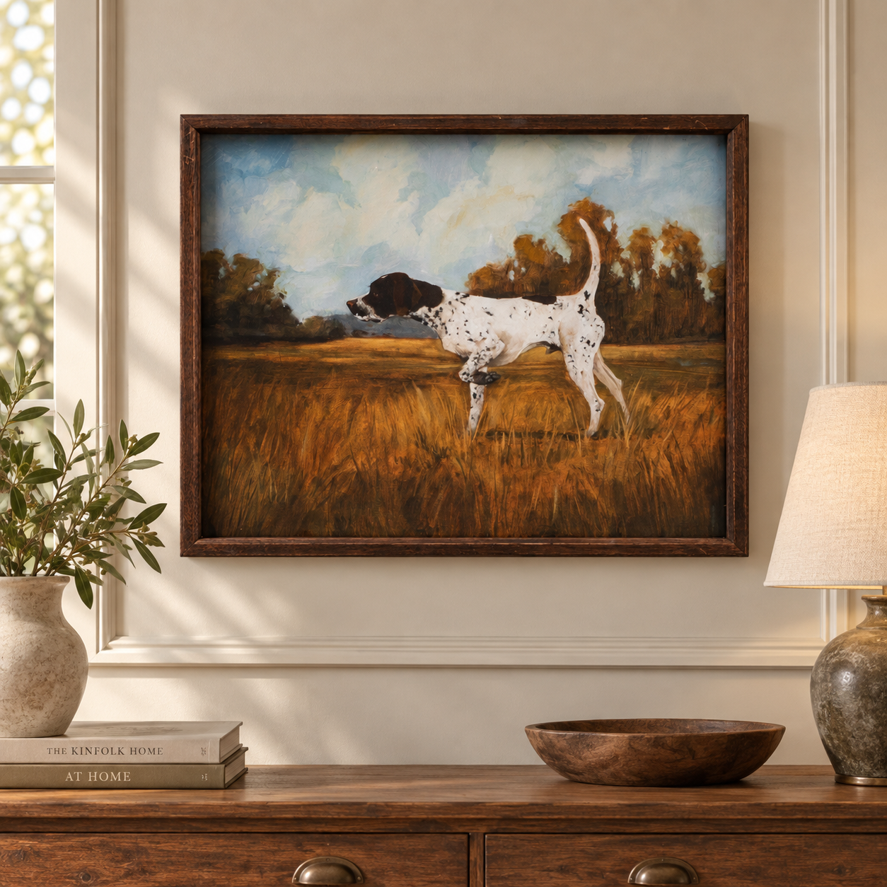 Wood Framed Glass Wall Décor with Pointer Dog Print
