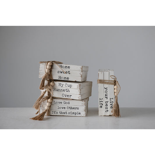 Wood Block Faux Books with Saying