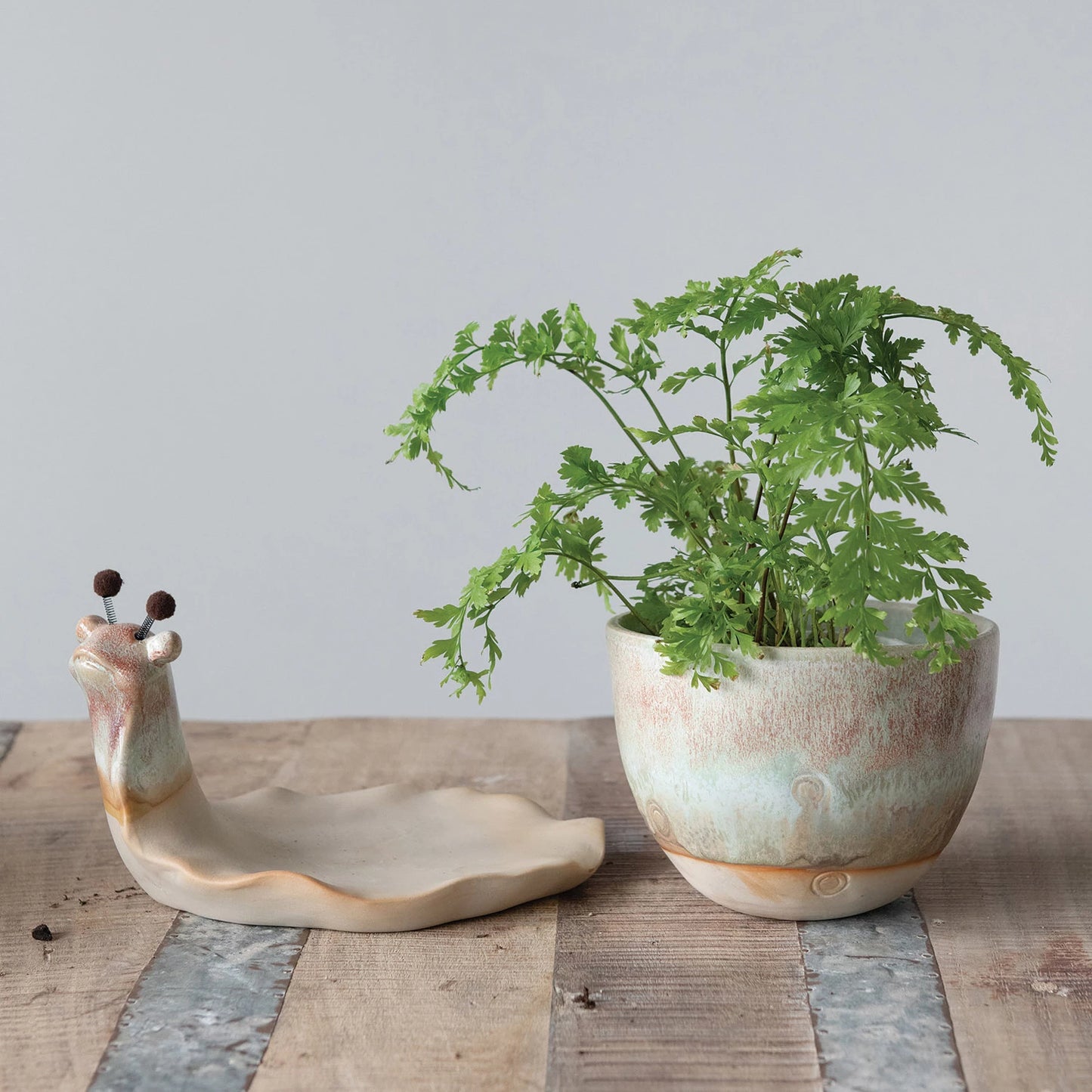 Stoneware Snail Planter with Glaze