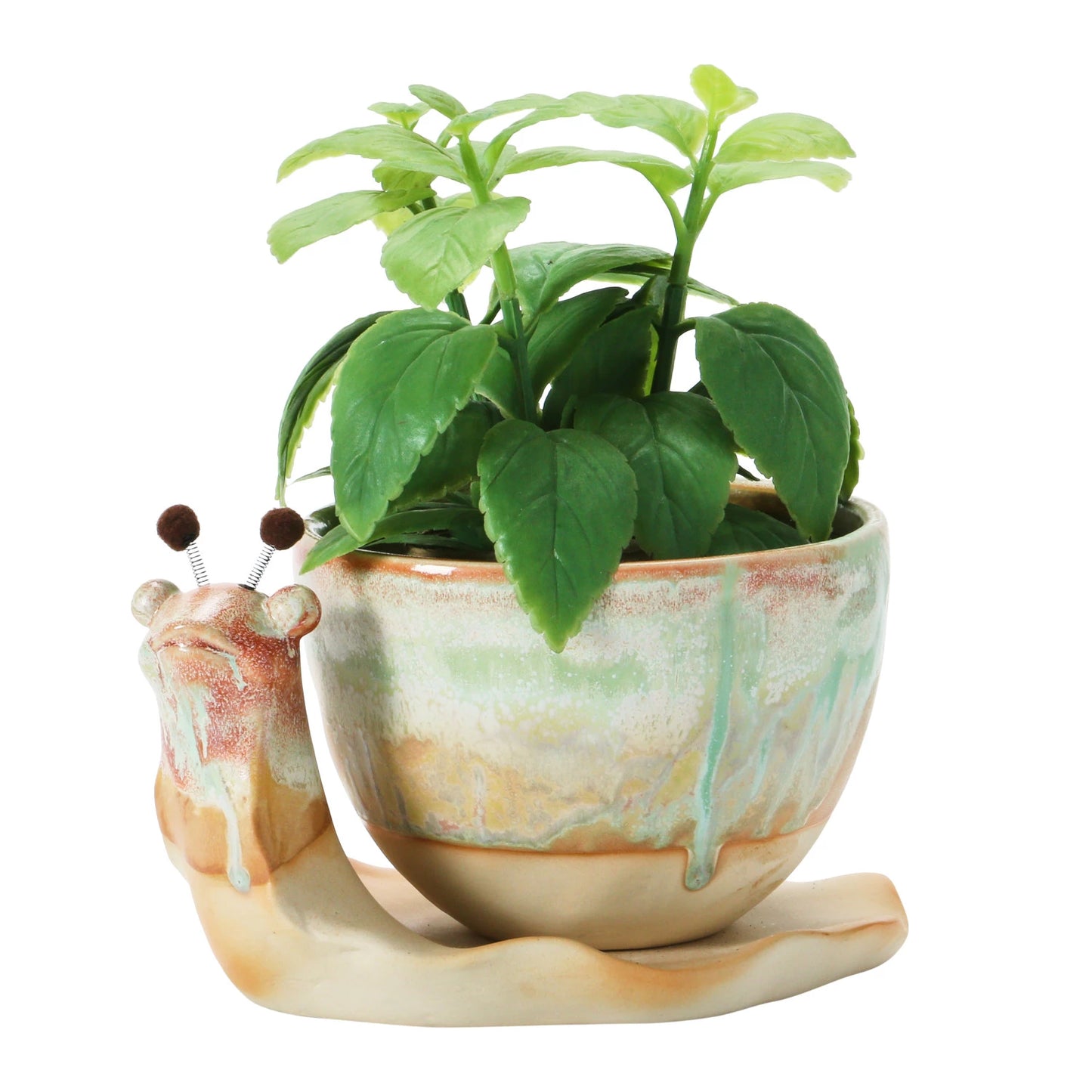 Stoneware Snail Planter with Glaze