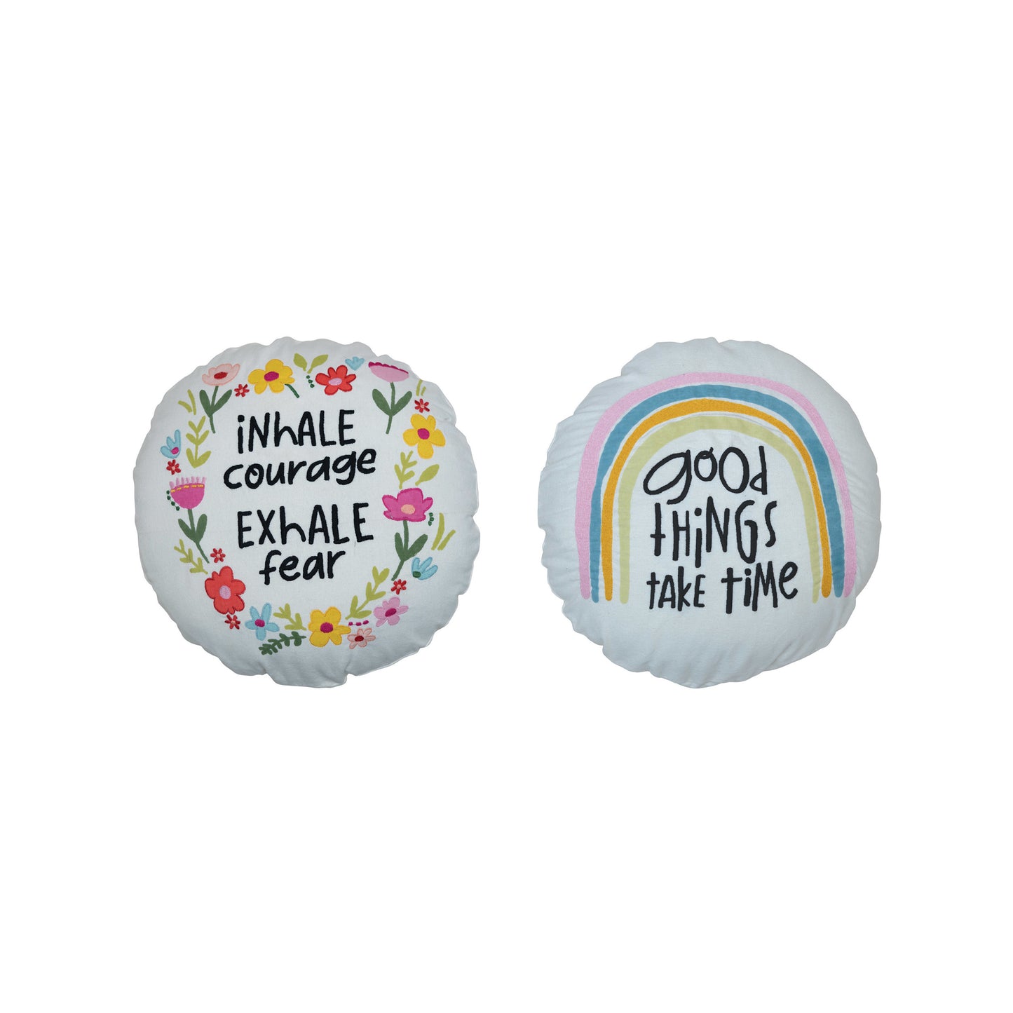 16" Round Printed & Embroidered Pillow