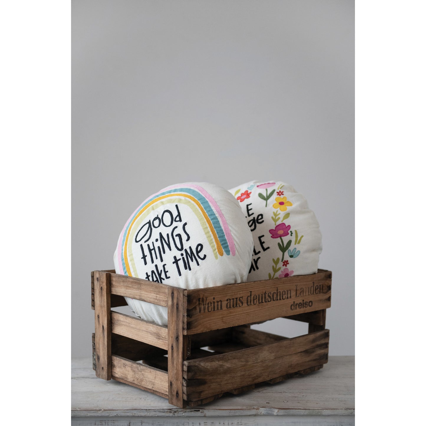 16" Round Printed & Embroidered Pillow