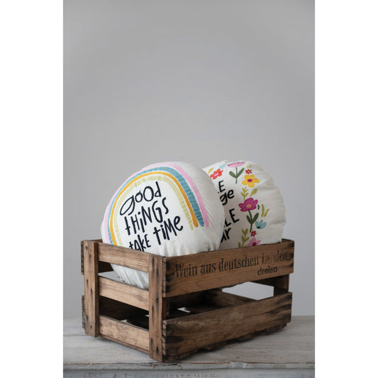 16" Round Printed & Embroidered Pillow