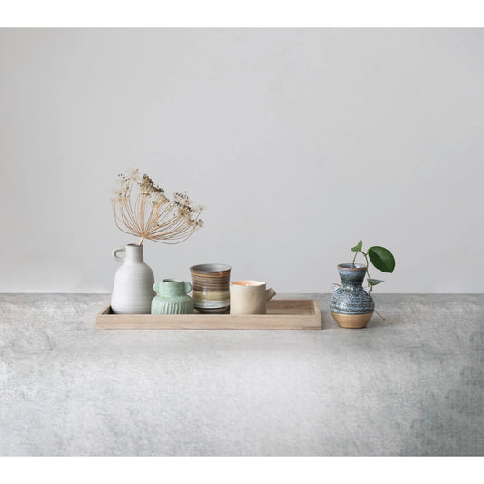 Mango Wood Tray with 3 Vases and 2 Planters/ Set of 6