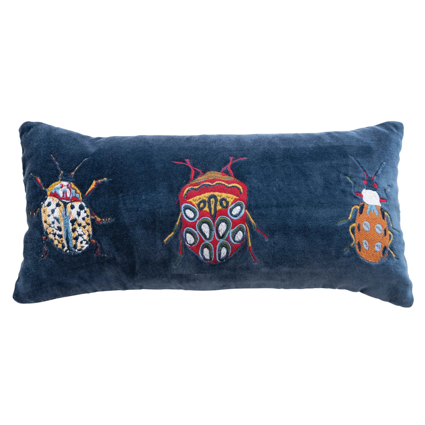 Velvet Embroidered Lumbar Pillow W/ Beetles