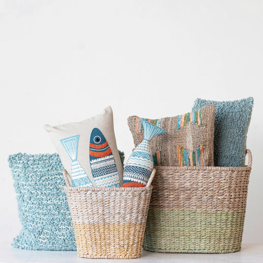 Chambray Lumbar Pillow w/ Fish