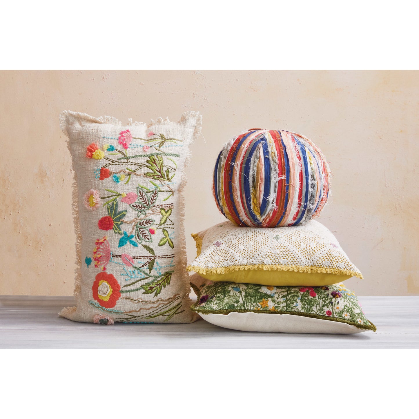 10" Round Woven Cotton Blend Orb Pillow