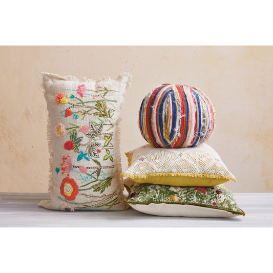 10" Round Woven Cotton Blend Orb Pillow