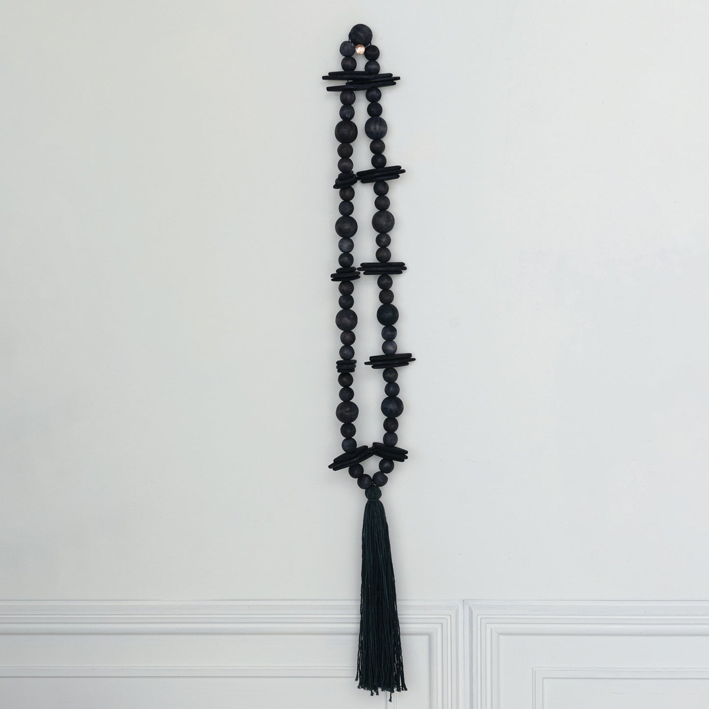 Oak Wood Beads w/ Cotton Tassel, Black