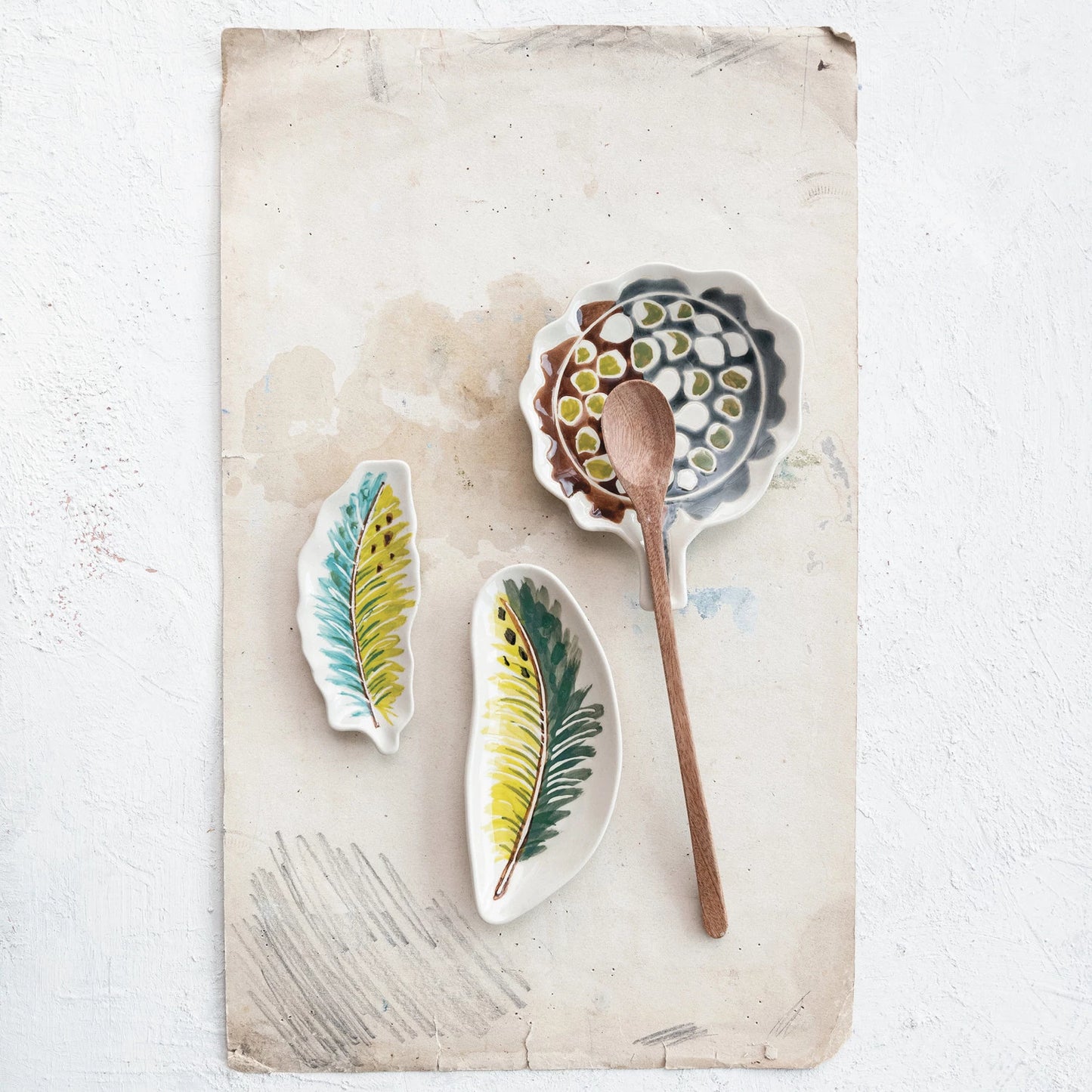Hand-Painted Feather/Botanical Shaped Dish