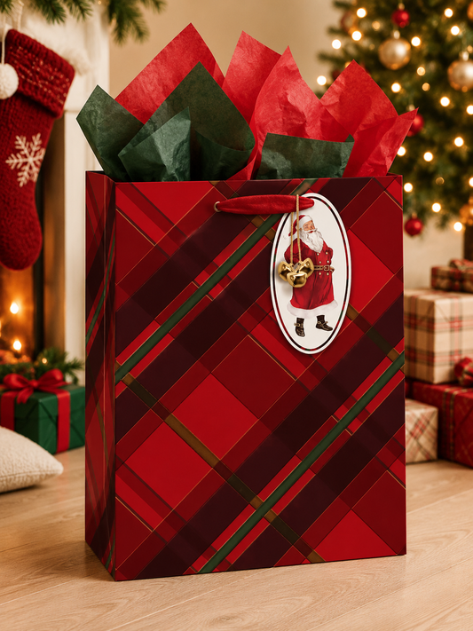 Heirloom Christmas Red Plaid Large Vertical Giftbag