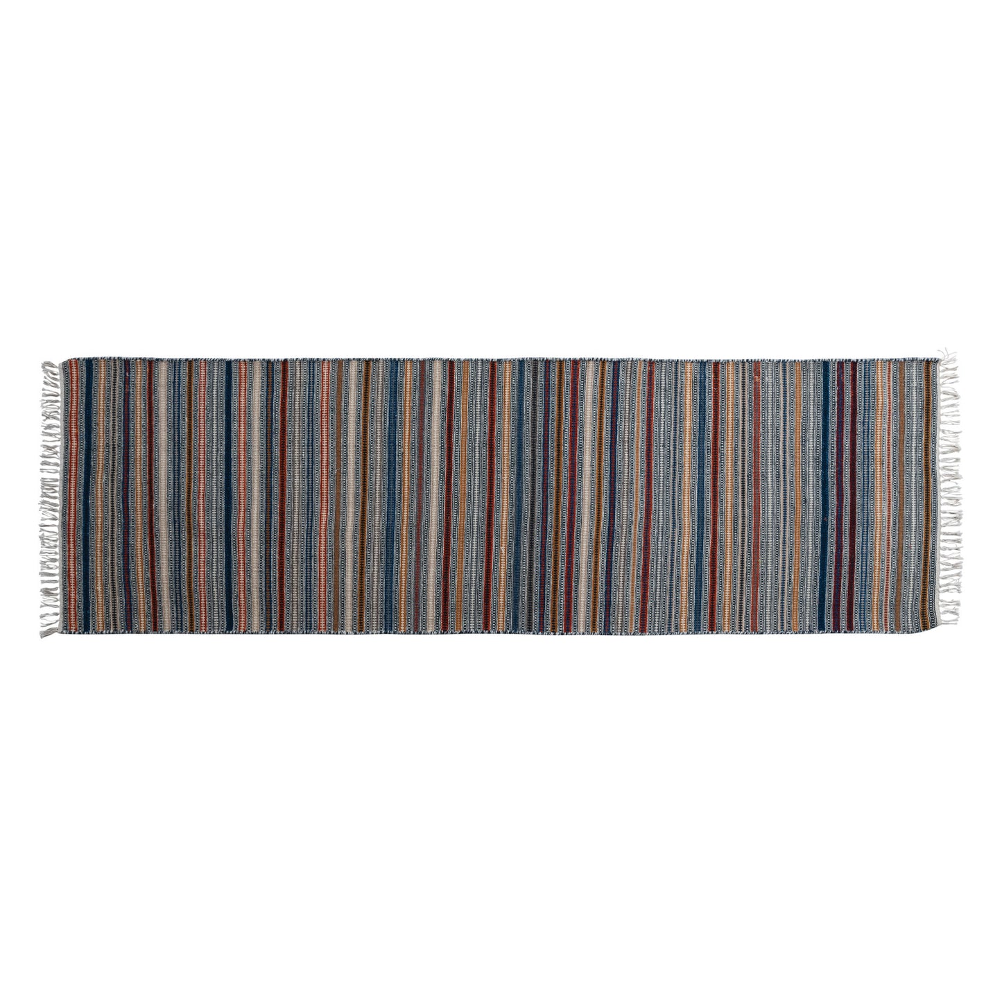 2-1/2' x 8' Woven Wool Striped Floor Runner with Fringe