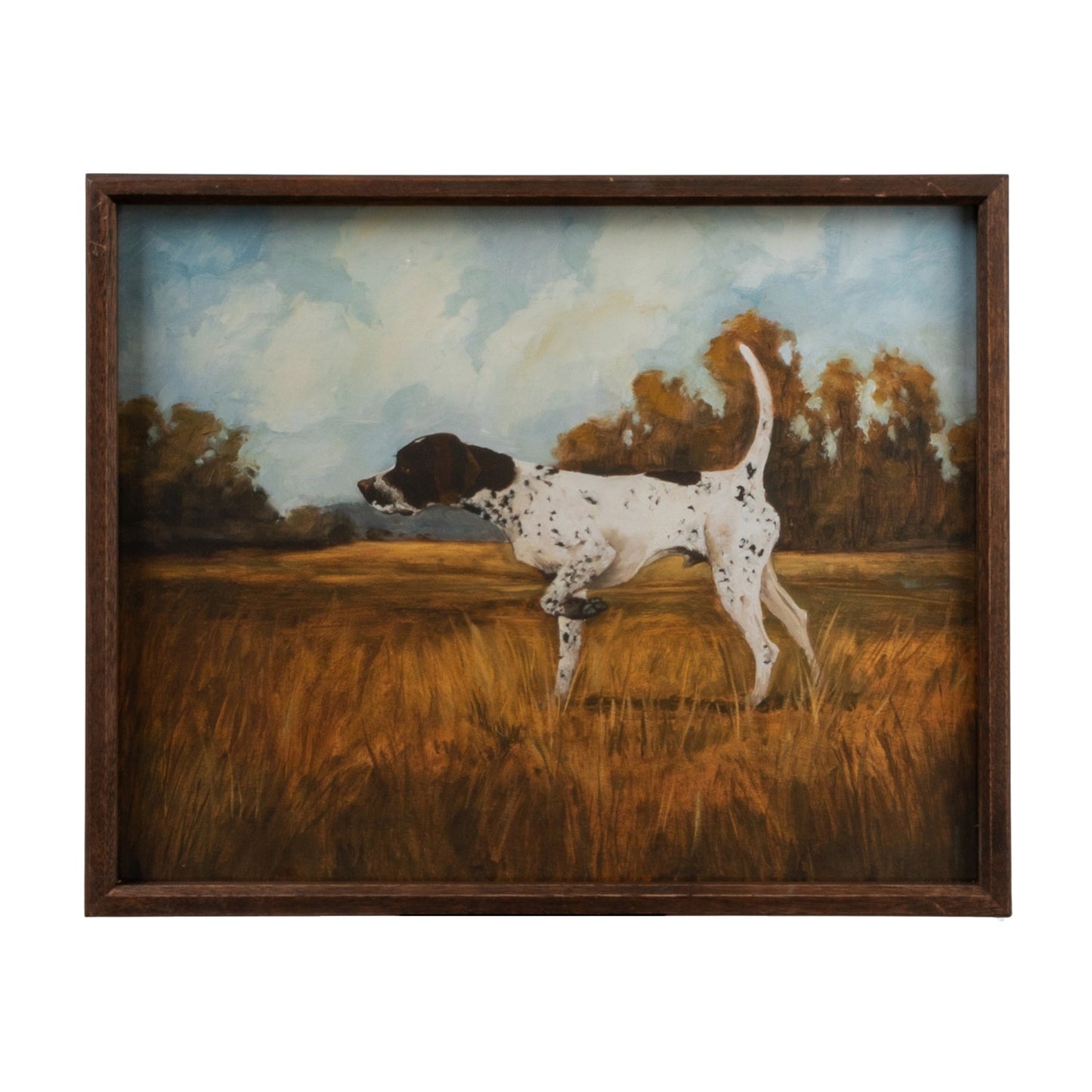 Wood Framed Glass Wall Décor with Pointer Dog Print