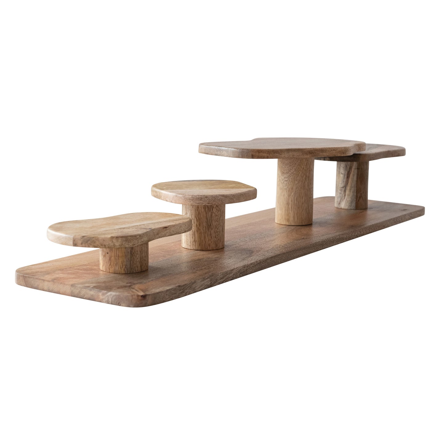 Mango Wood Serving Board w/ 4 Attached Organic Shaped Pedestals, Natural