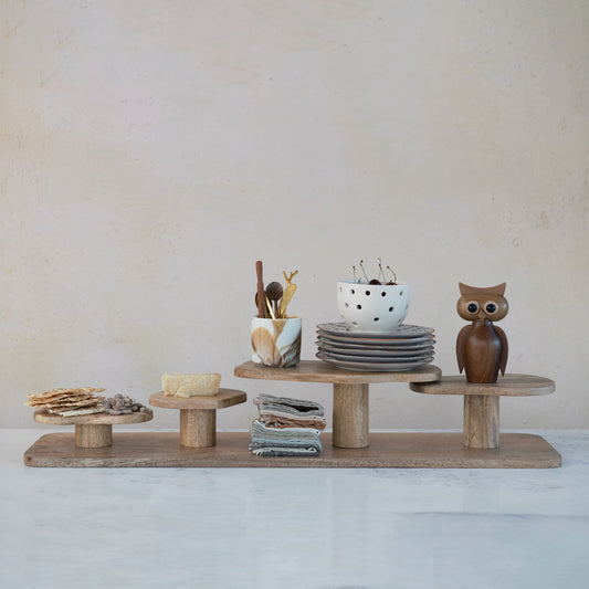 Mango Wood Serving Board w/ 4 Attached Organic Shaped Pedestals, Natural