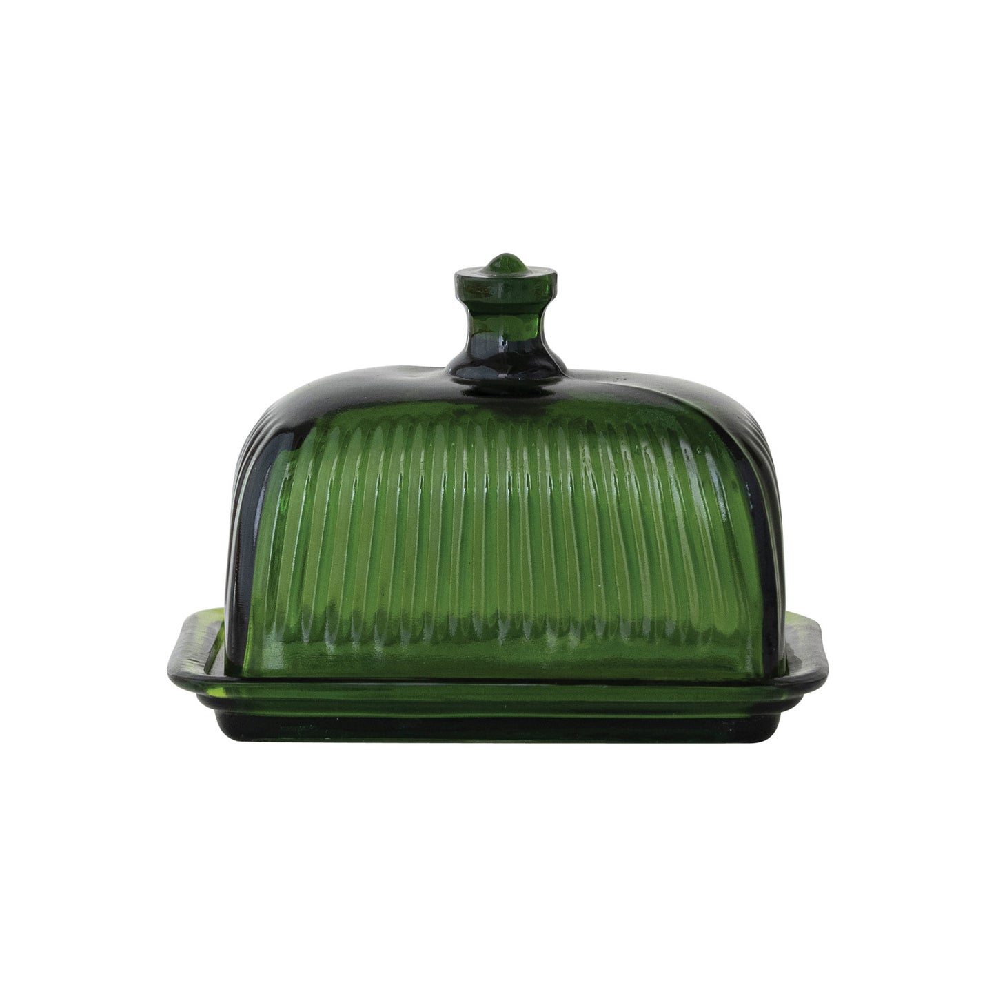 6-1/2"L x 4"W x 4-3/4"H Pressed Ribbed Glass Butter Dish