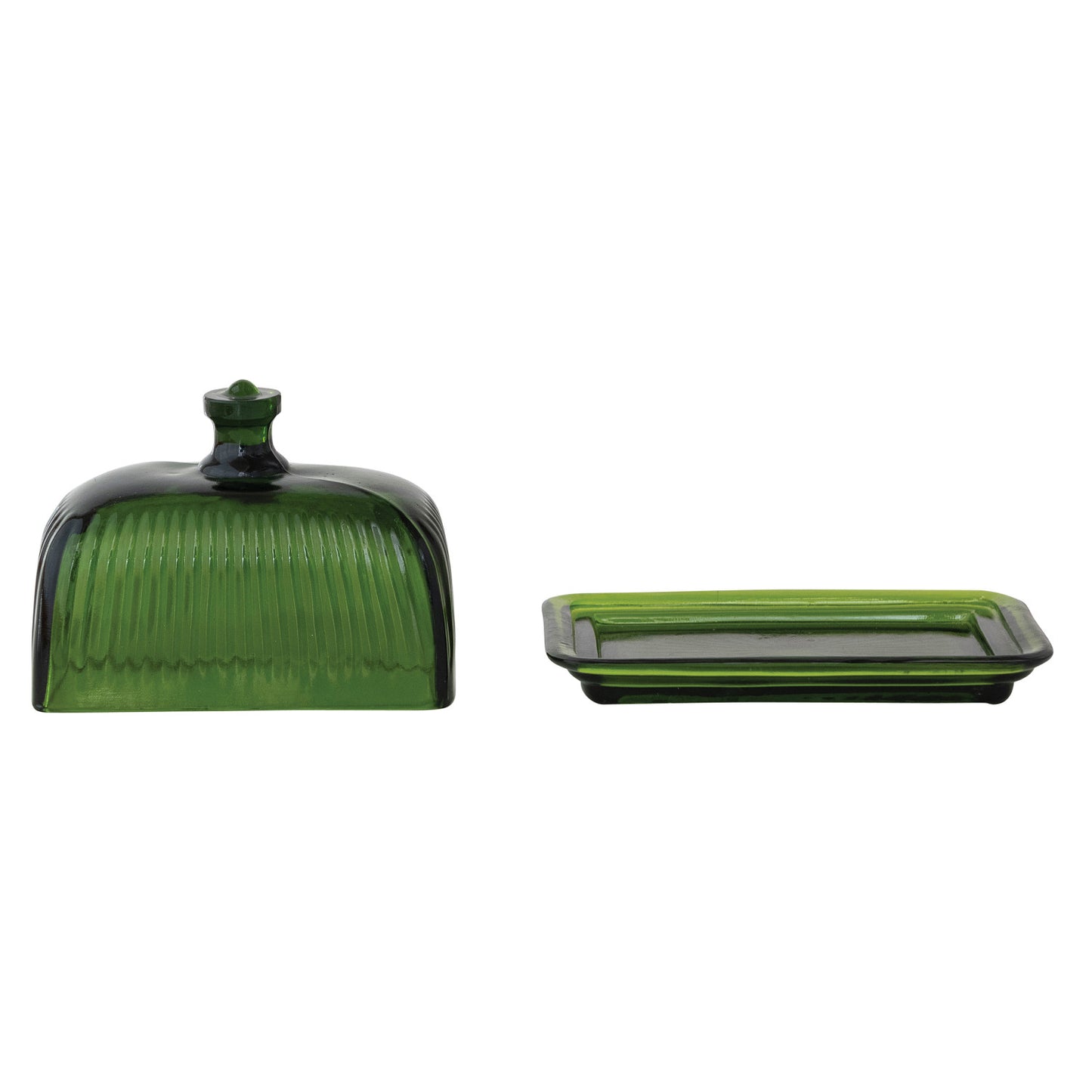 6-1/2"L x 4"W x 4-3/4"H Pressed Ribbed Glass Butter Dish