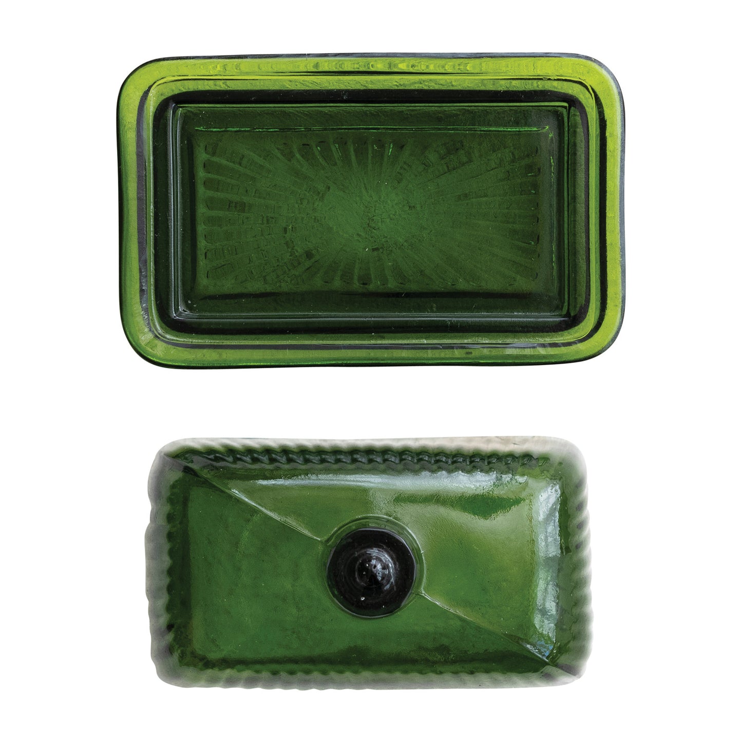 6-1/2"L x 4"W x 4-3/4"H Pressed Ribbed Glass Butter Dish
