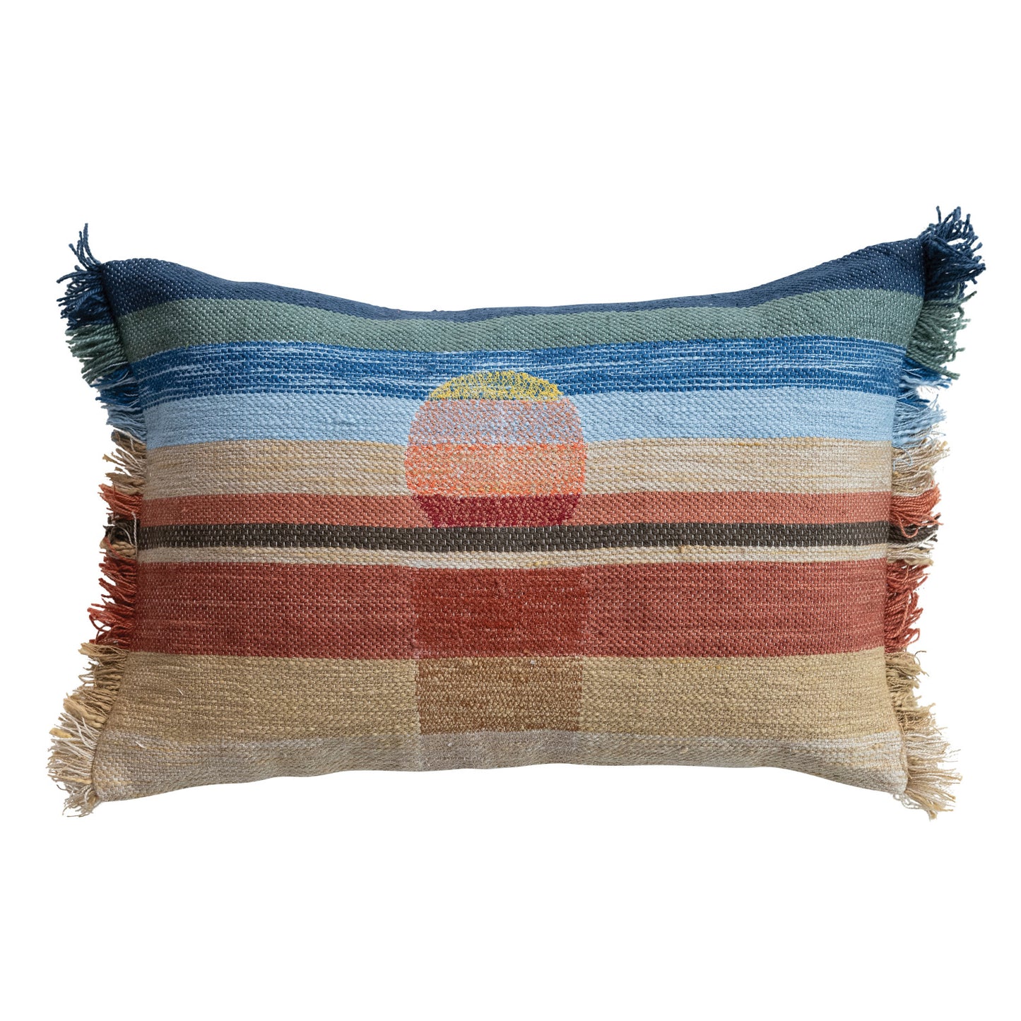 Pillow with Sunset Design, Embroidery & Eyelash Fringe