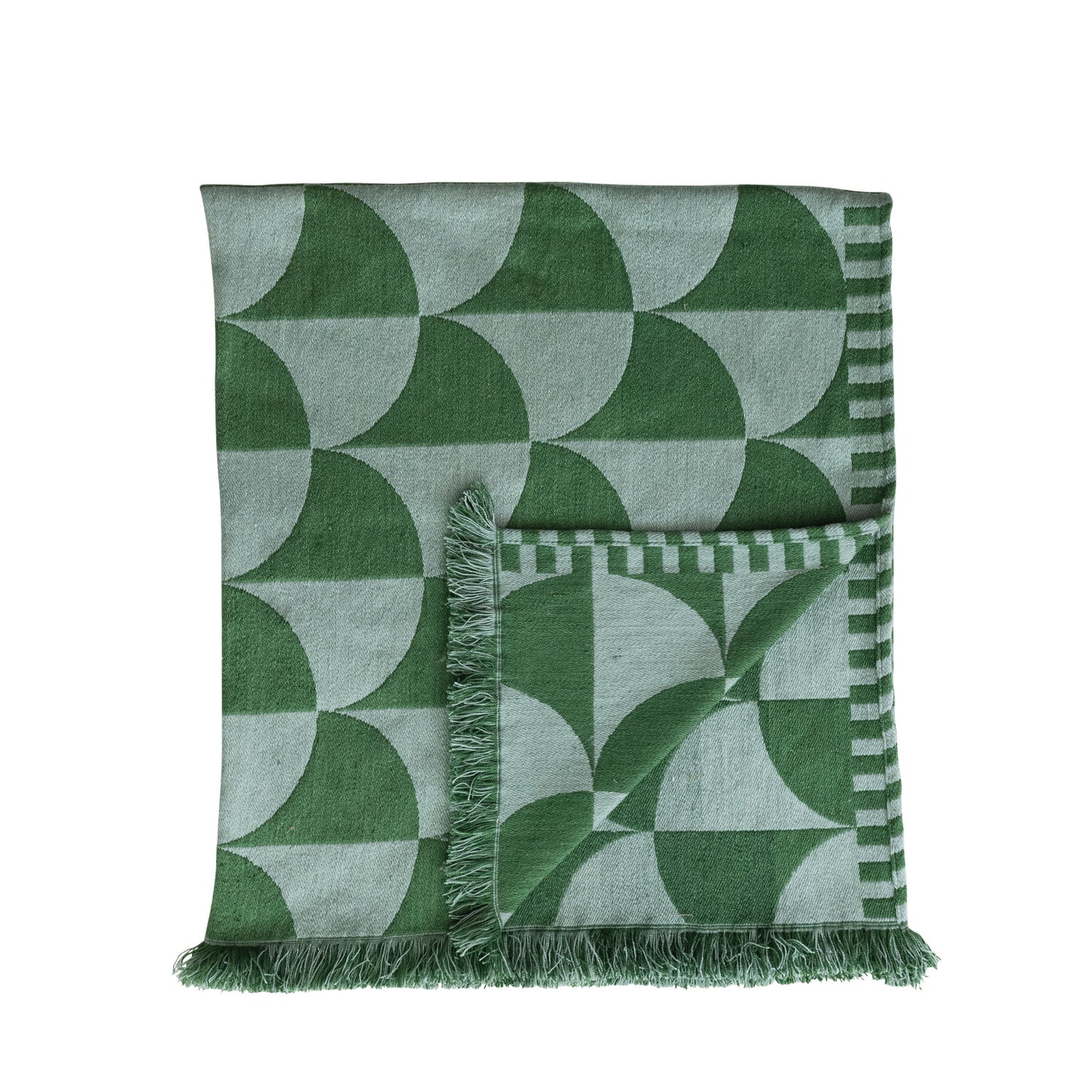 Indoor/Outdoor Throw with Pattern & Fringe, Green