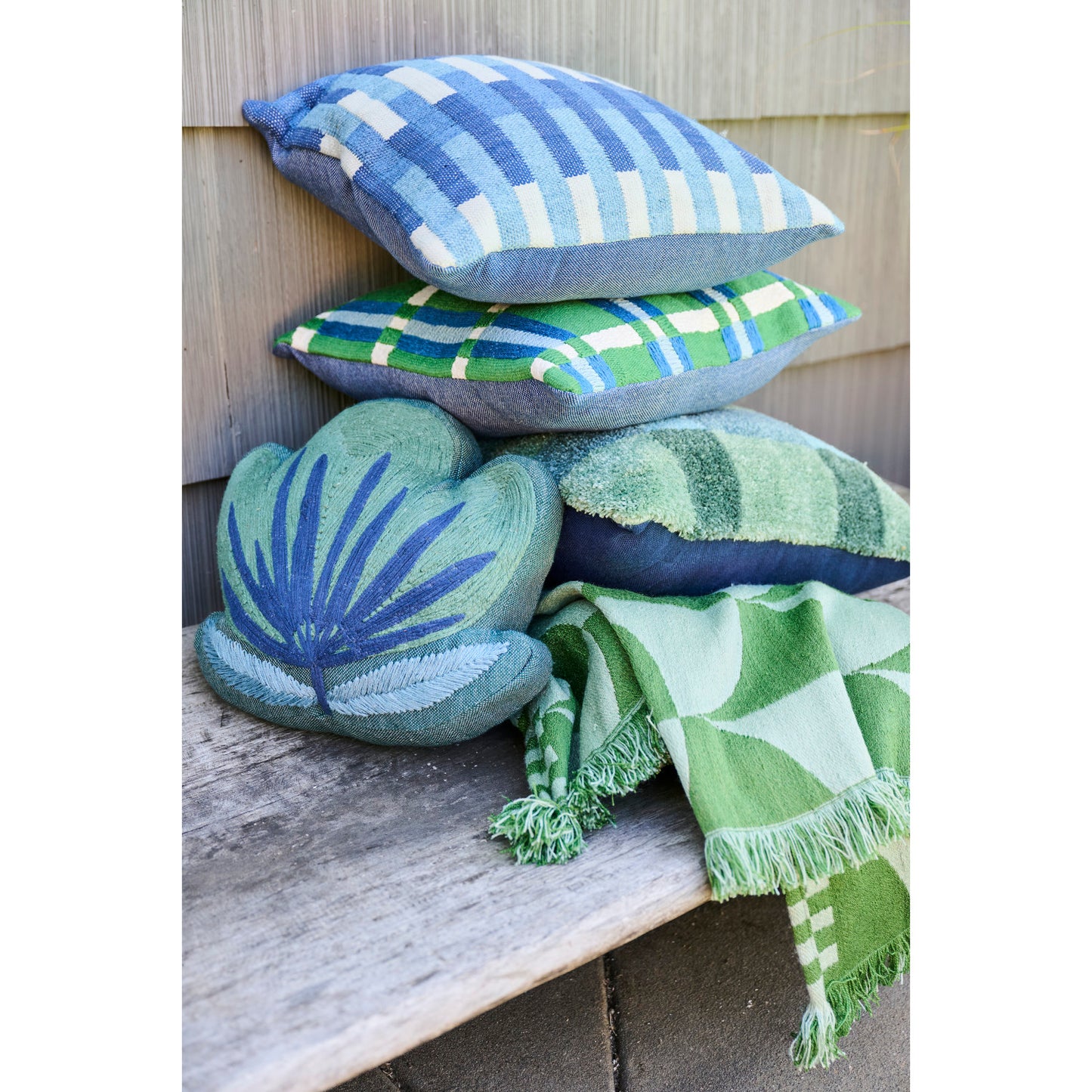18" Square Woven Fabric Pillow with Embroidery & Plaid Pattern