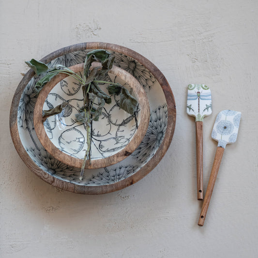Silicone & Wood Two-Sided Spatula with Animals & Botanicals