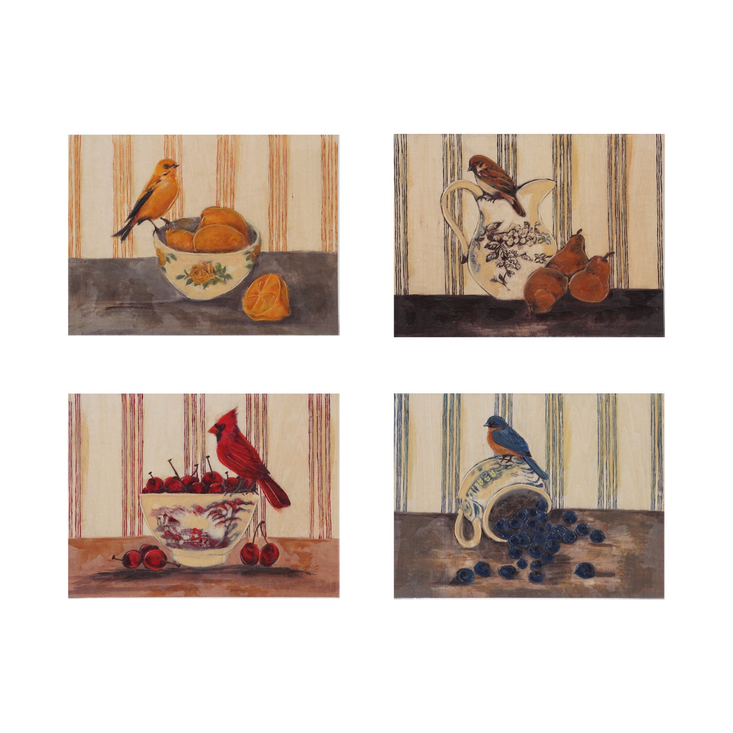 Hand-Painted Wood Wall Decor with Bird on Dish