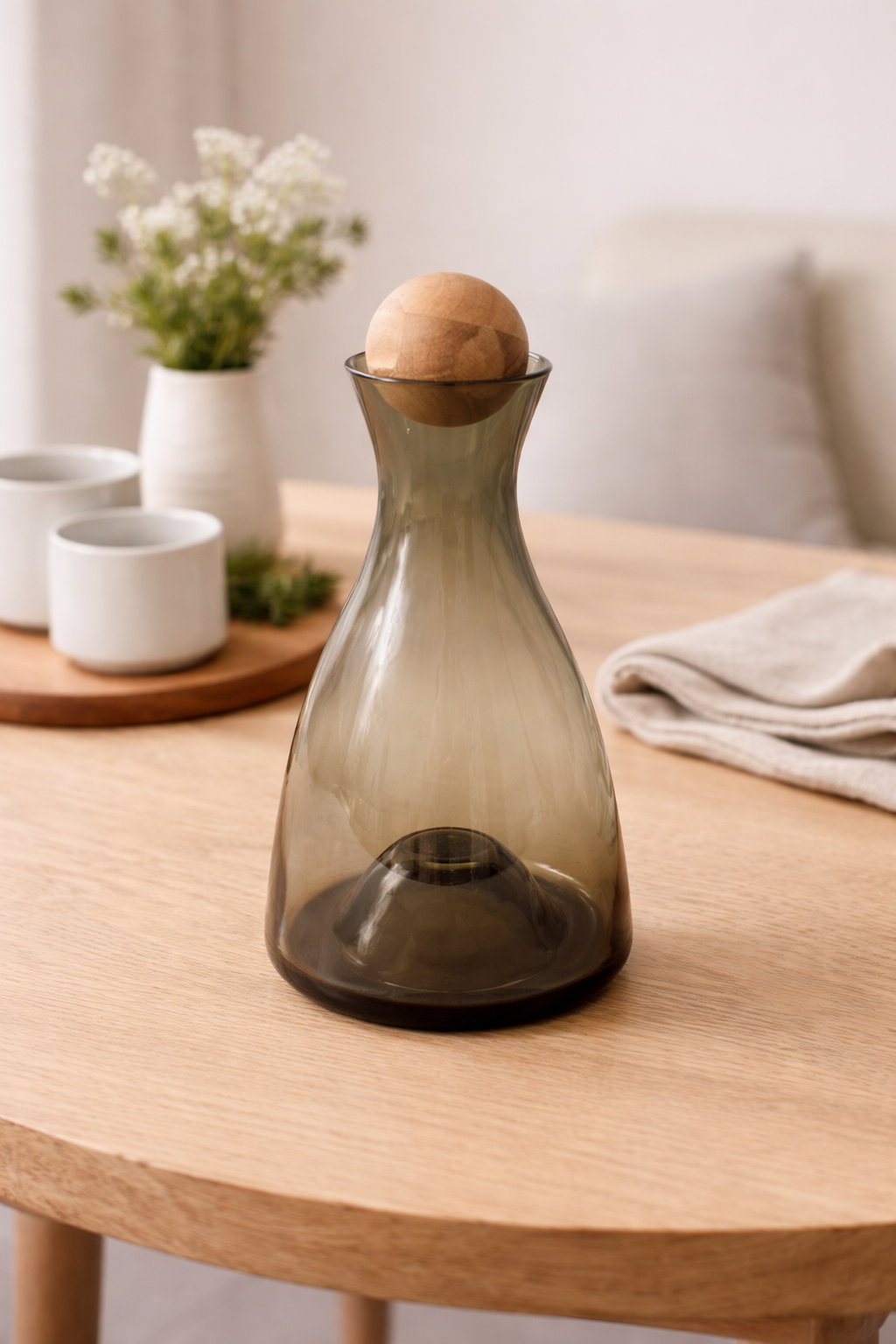Smokey Glass Carafe with Acacia Lid