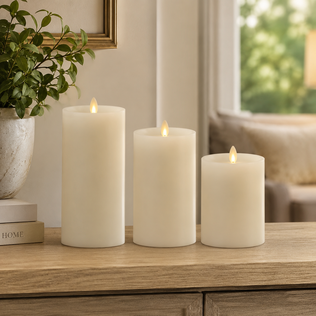 Set of 3 Pearl Ivory Recessed Wax Luminara Pillar Candles