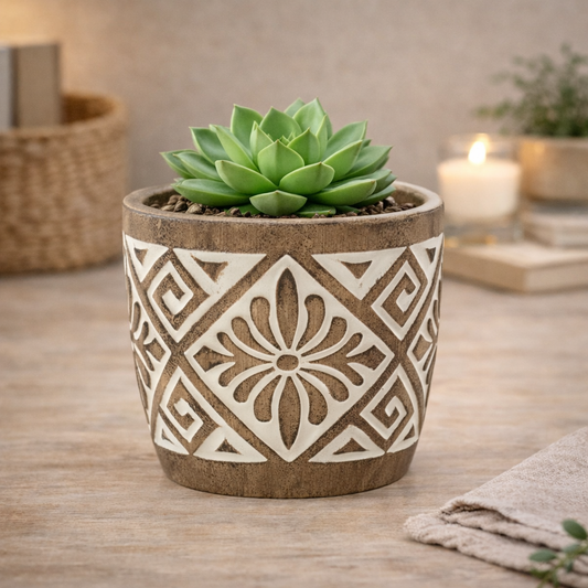 Brown/White Tapestry Planter