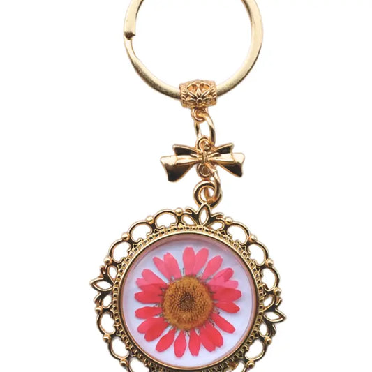 Lacy Pressed Flower Key Chain