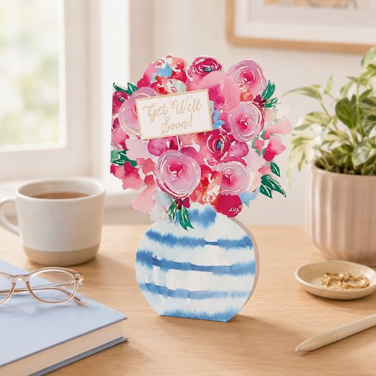 5X7 Greeting Card Floral Vase Get Well