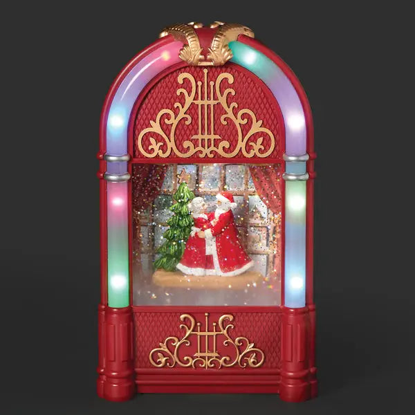 Dancing Santa & Mrs Claus Lighted Swirling Glitter Juke Box